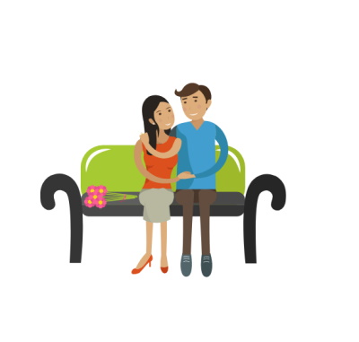 Cartoon image of a couple sitting together on a couch