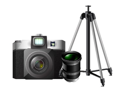 Image of a DSLR camera, a lens, and a tripod