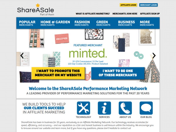 Image of the Share a Sale website picked as the number affiliate marketing network of all time